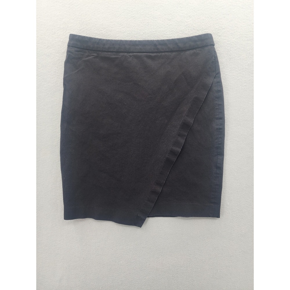 Banana Republic Black Faux Wrap Mini Skirt Size 8 Cotton Blend Asymmetrical Work